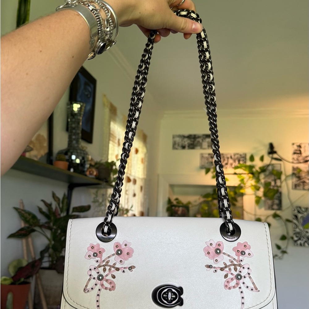 Coach White Floral Chain Shoulder Bag